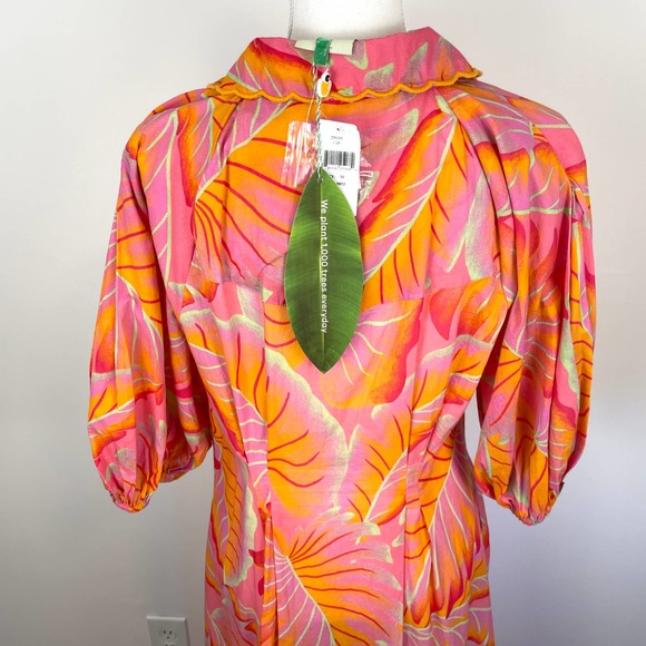 Farm Rio Bright Forest Button Front Midi Dress In Orange Size Medium New - Picture 11 of 16